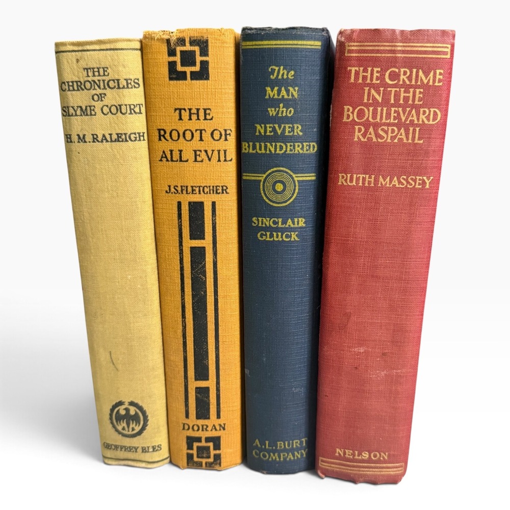 4 Vintage Mystery Crime Novels Fletcher Gluck Massey Raleigh Hardcover Set